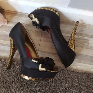 Black & Gold Platform Heels